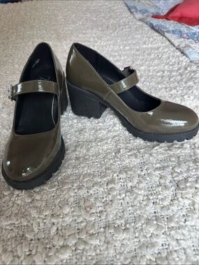 Dirty Laundry Olive Green Patent Mary Jane Block Heels